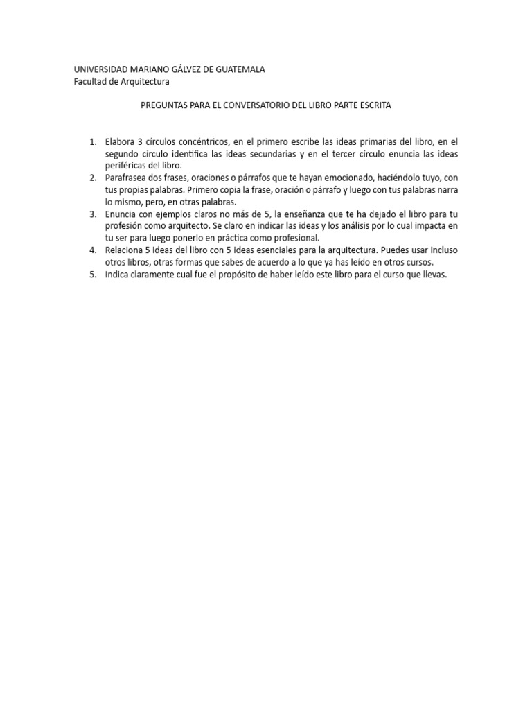 Preguntas Conversatorio Del Libro-5 | PDF