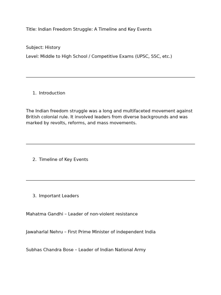Key Events in Indian Freedom Struggle | PDF