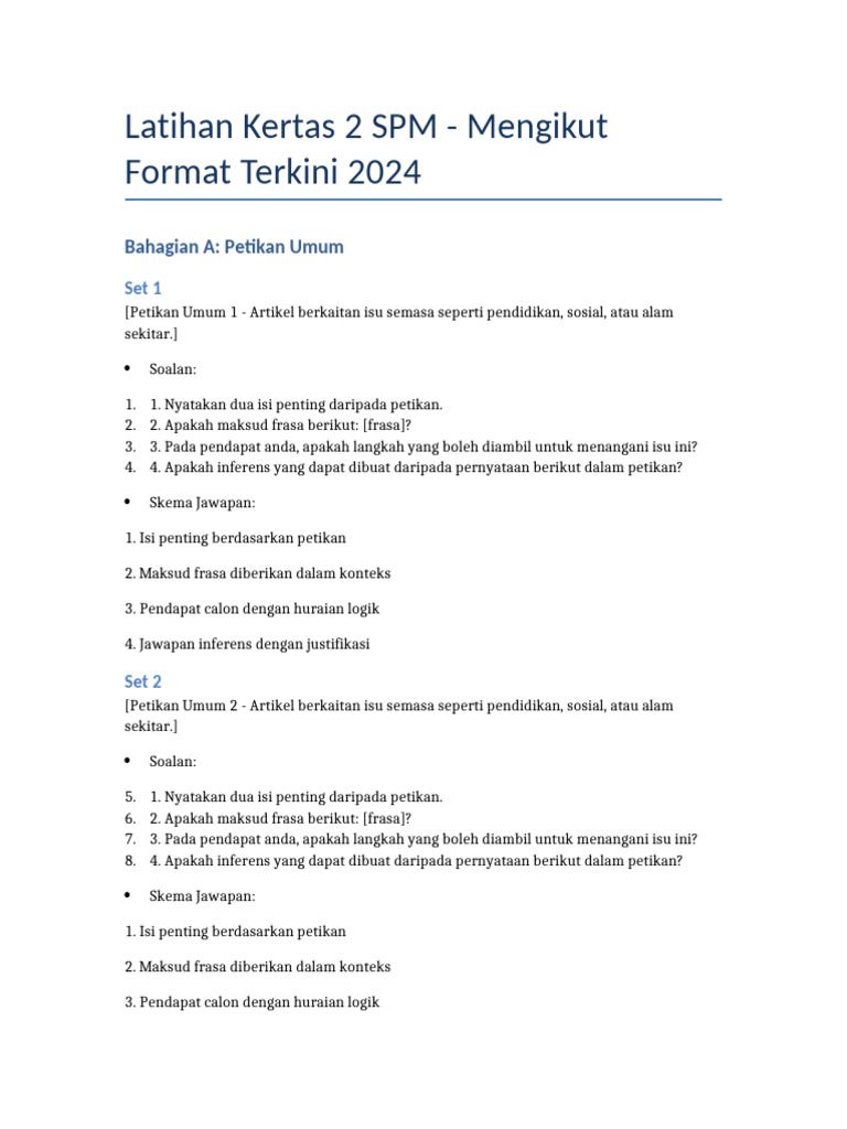 Latihan Kertas 2 SPM Format Terkini 2024 | PDF