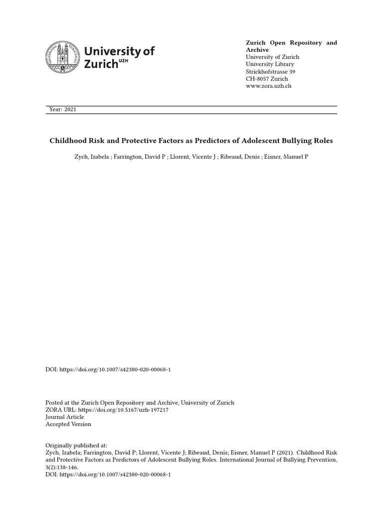 Childhood Risk and Protective Factors as Predictors of Adolescent ...