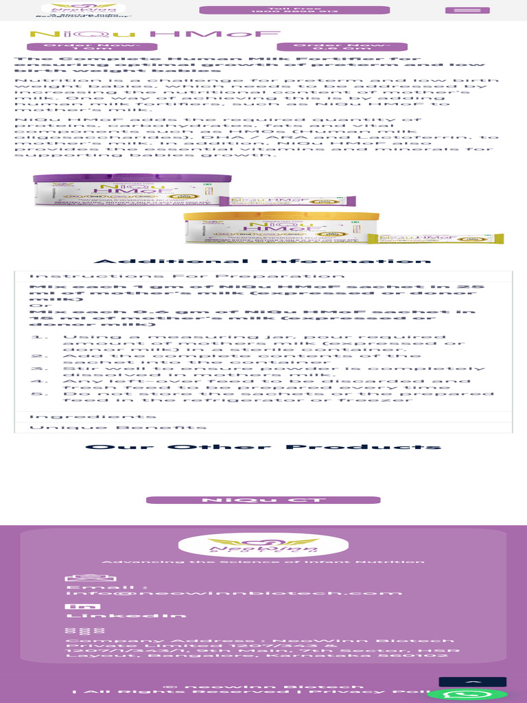 NiQu HMoF: Human Milk Fortifier | PDF