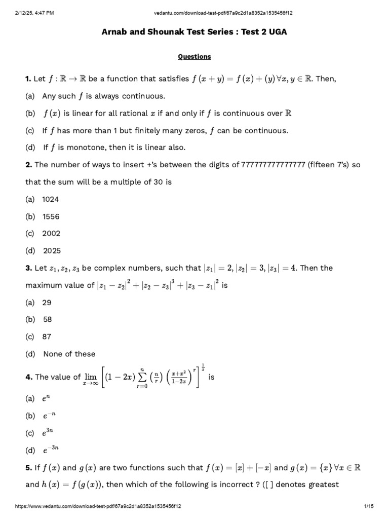 UGA Discrete Math Test 2 Questions | PDF | Matrix (Mathematics ...