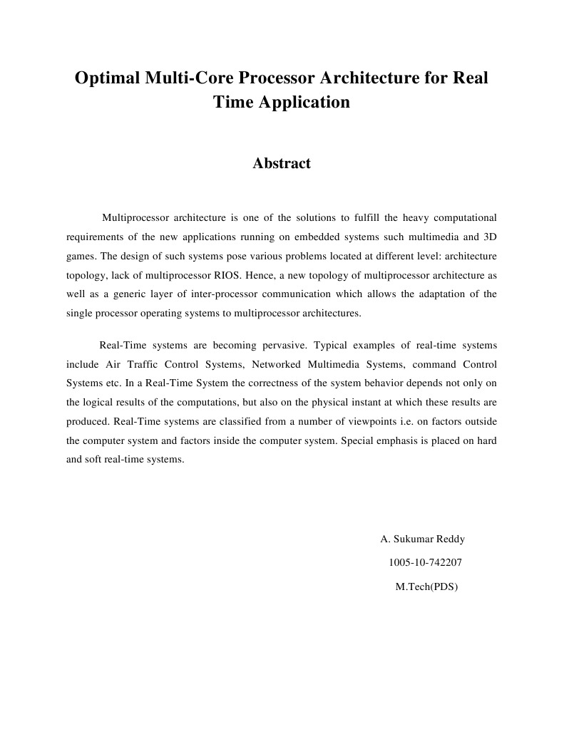 Multi-Core Architecture for Real-Time Systems | PDF