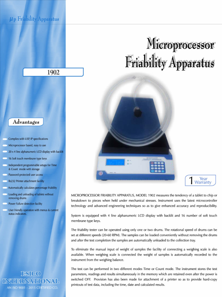 Model-1902 Brochure (Friability Tester) | PDF | Weighing Scale | Computing