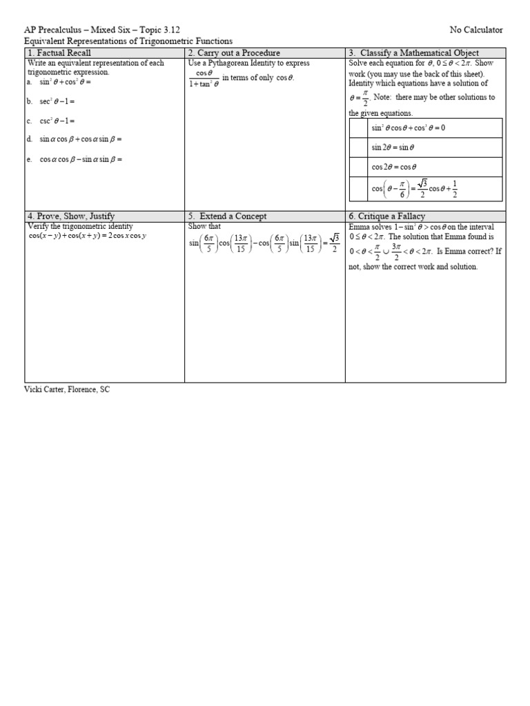 Equivalent Representations of Trig Functions | PDF | Elementary ...