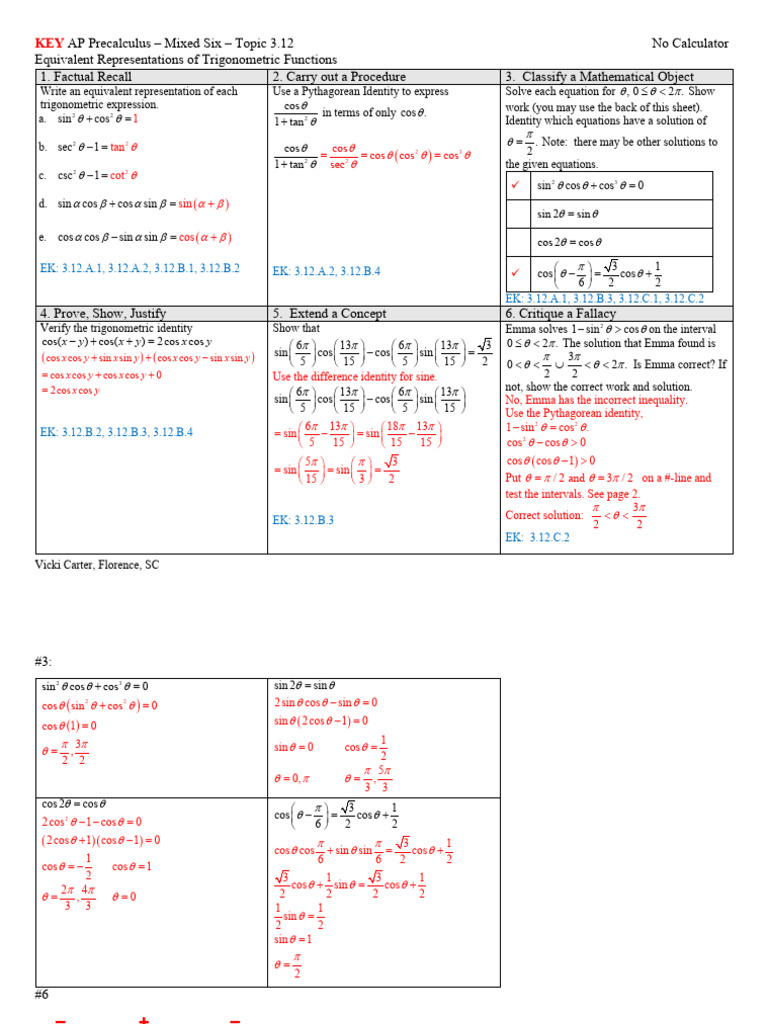 Trigonometric Functions: Topic 3.12 Worksheet | PDF | Elementary ...