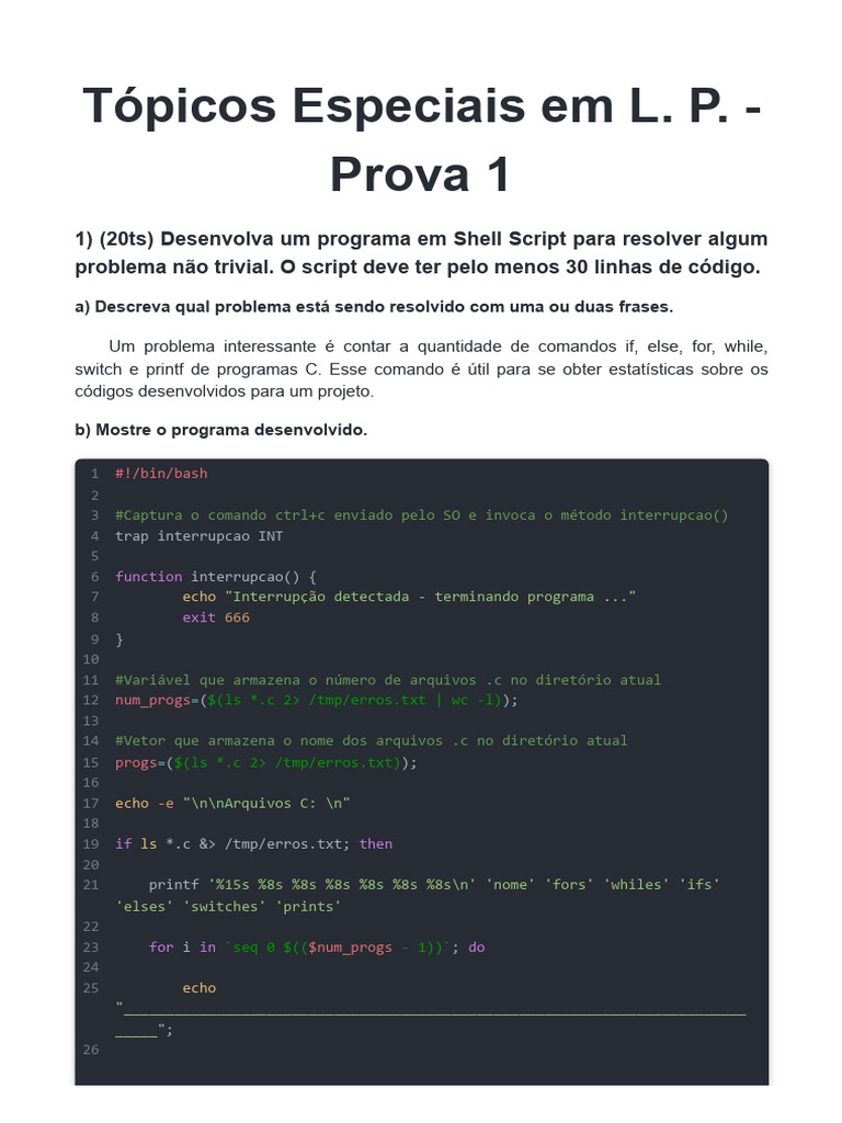 Script Shell para Análise de Código C | PDF | Informática | Programação ...