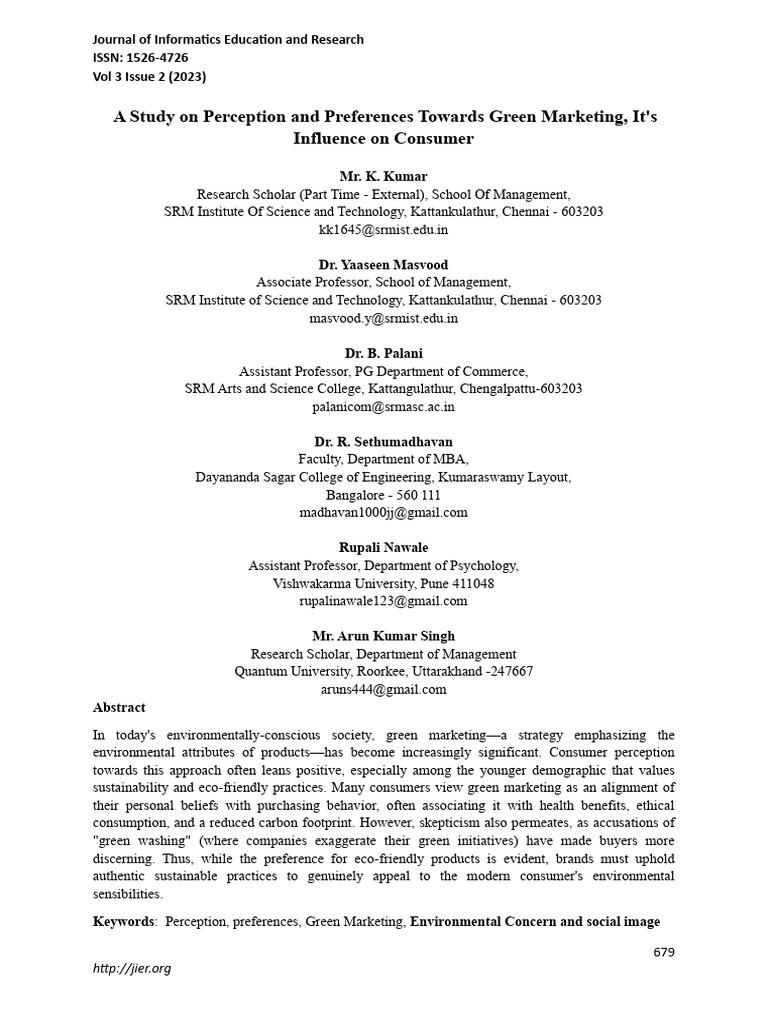 Green Marketing: Consumer Perceptions & Preferences | PDF | Marketing ...