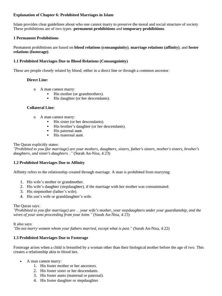 Chapter 6 (Prohibited Marriges) | PDF | Marriage | Islamic Ethics