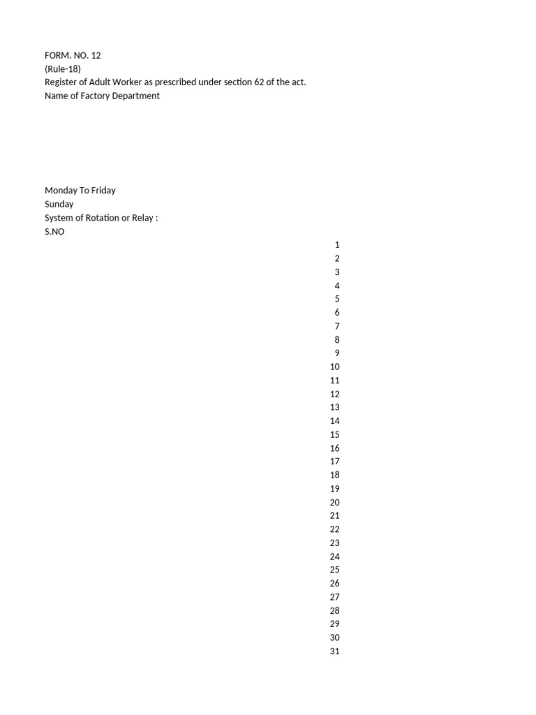 Adult Worker Attendance Register Form | PDF
