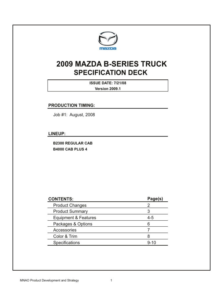 2009 B Series Spec | PDF | Truck | Vehicles