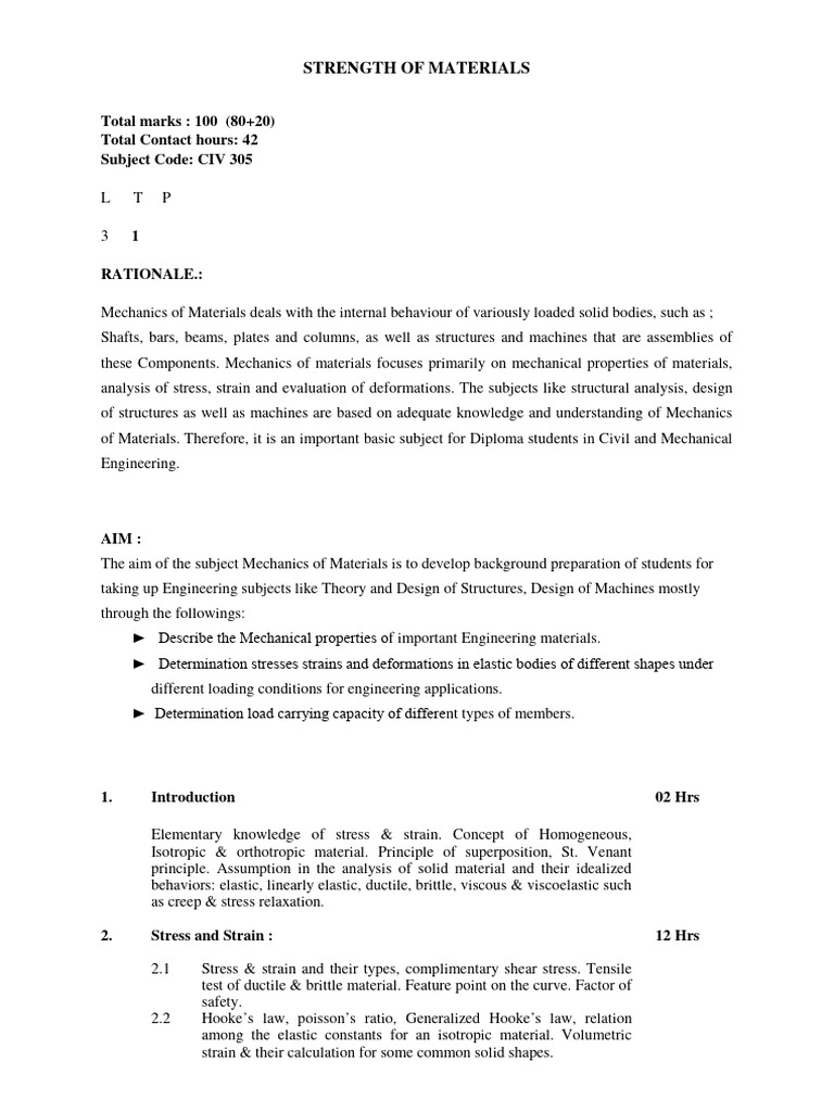 Mechanics of Materials Overview | PDF | Bending | Stress (Mechanics)