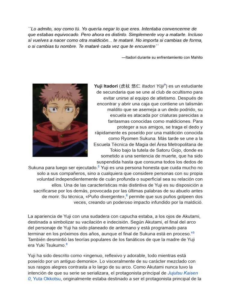 Yuji Itadori: Protagonista de Jujutsu Kaisen | PDF
