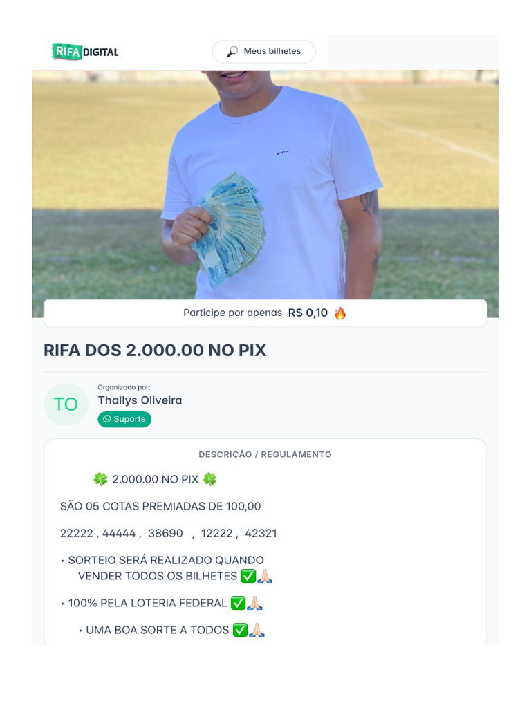 Rifa de R$2.000,00 no PIX: Participe! | PDF