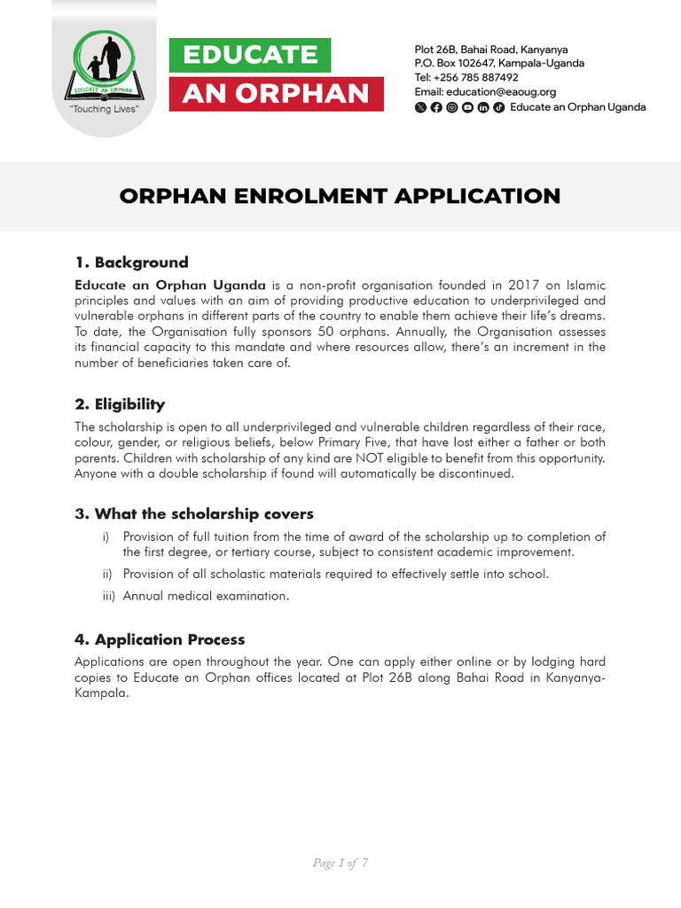 Educate an Orphan Scholarship Details | PDF | Parent | Legal Guardian