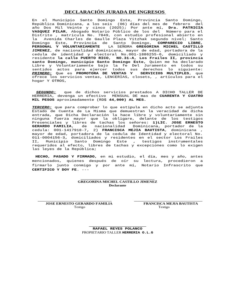 Declaracion de Jurada de Ingresos | PDF | República Dominicana