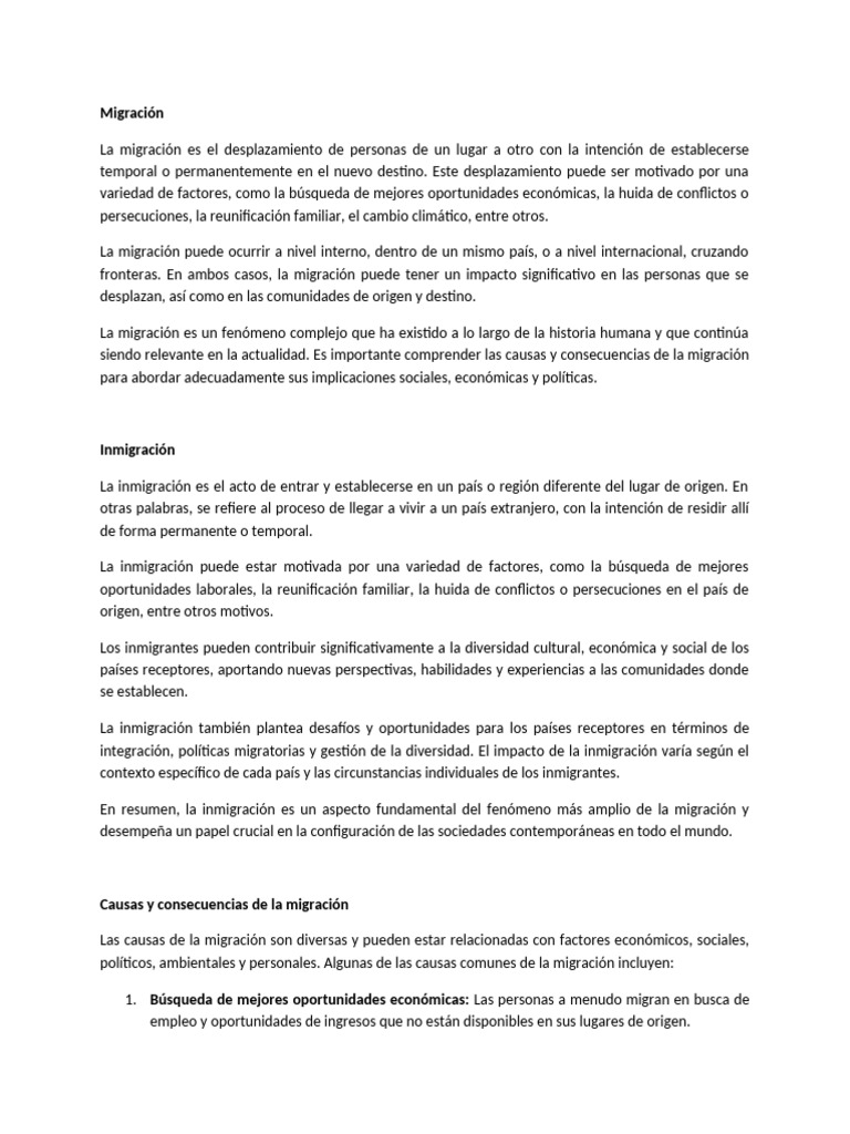 Causas y Consecuencias de la Migración | PDF | Migración humana ...