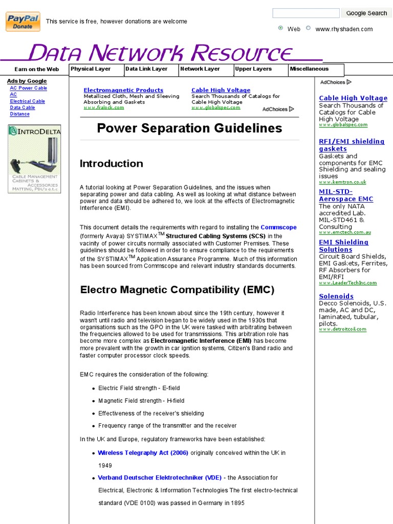Power Separation Guidelines, Distance Between Power and Data | PDF ...
