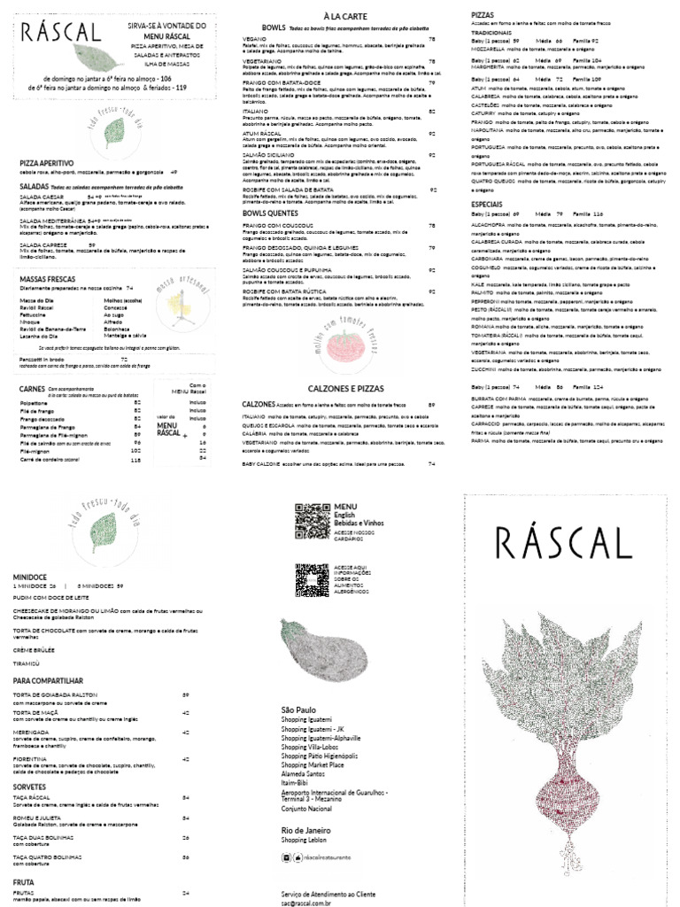 Cardápio do Restaurante Ráscal | PDF | Creme (gastronomia) | Tomate