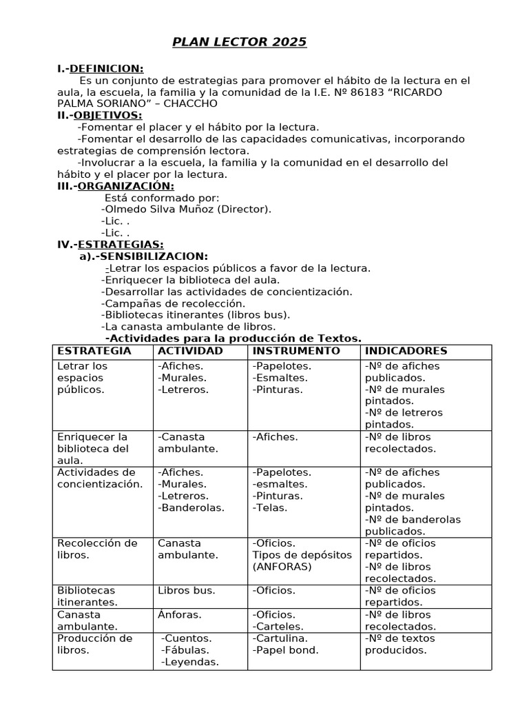 PLAN LECTOR | PDF | Pedagogía | Metodos de aprendizaje