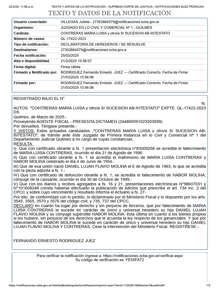 Declaratoria Contreras | PDF | Judicaturas | Ley Pública