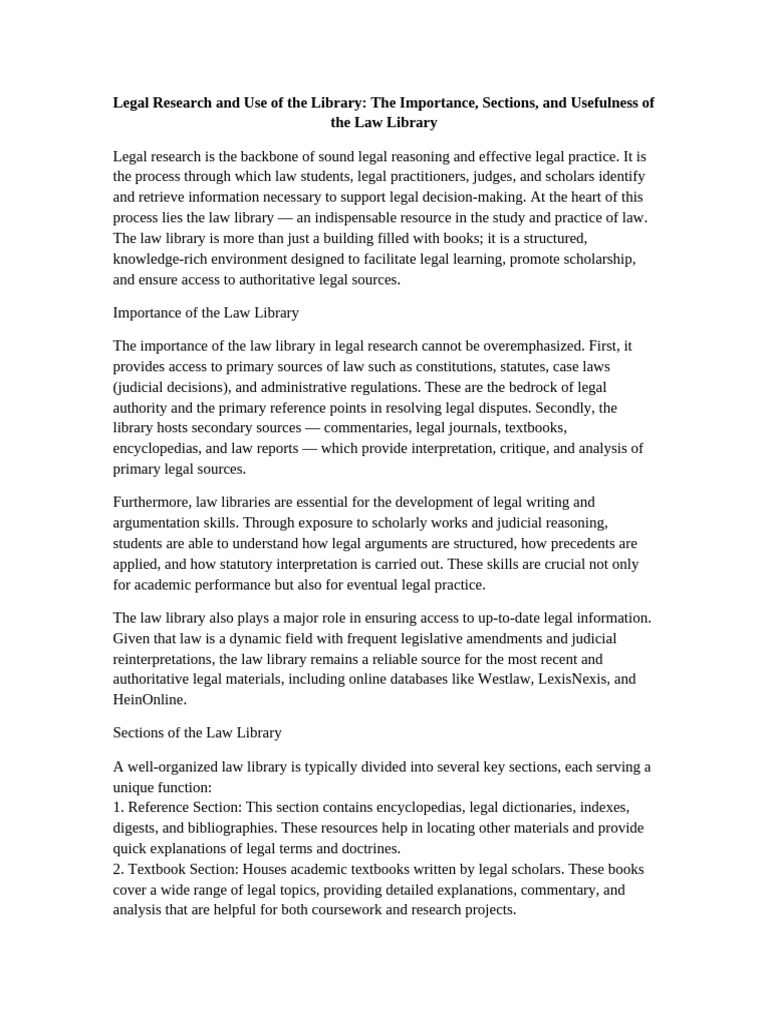 Importance of Law Libraries in Research | PDF | Libraries | Case Law