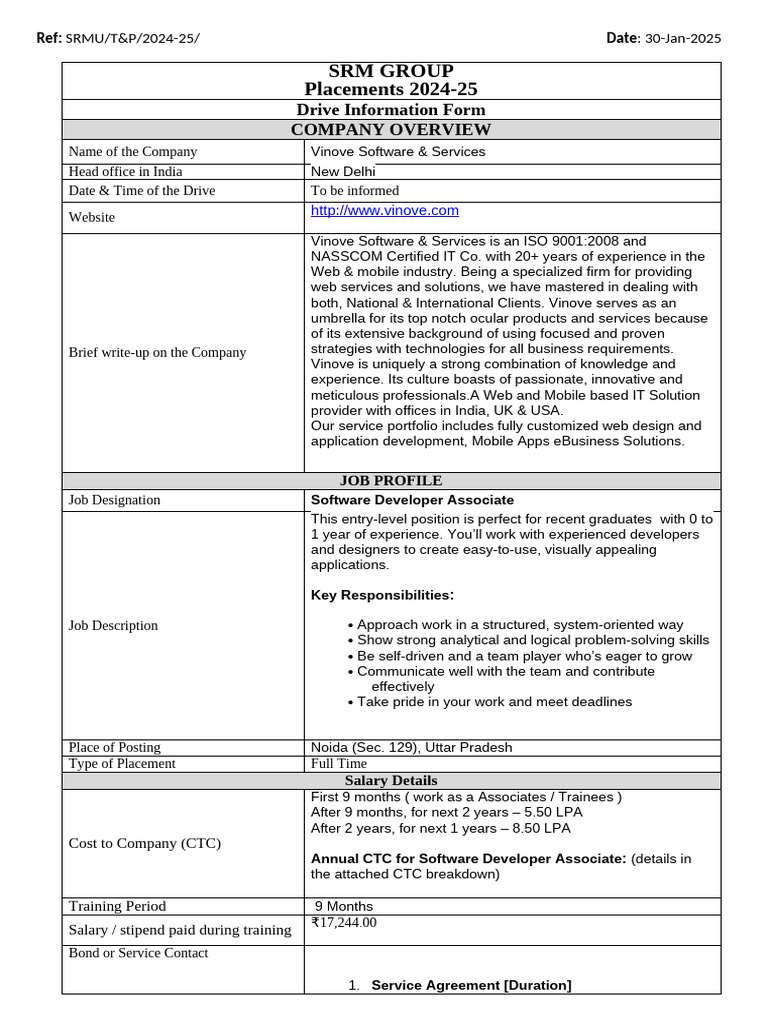 Vinove Software Developer Associate Role | PDF