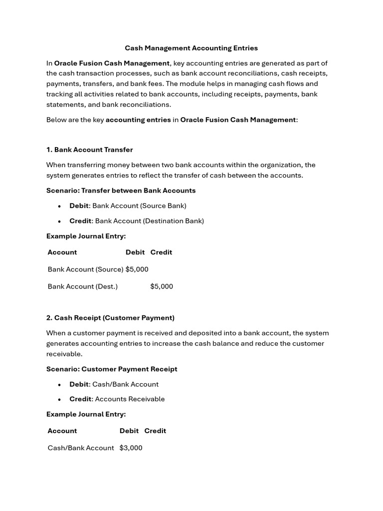 Oracle Cash Management Entries Guide | PDF | Debits And Credits | Banks