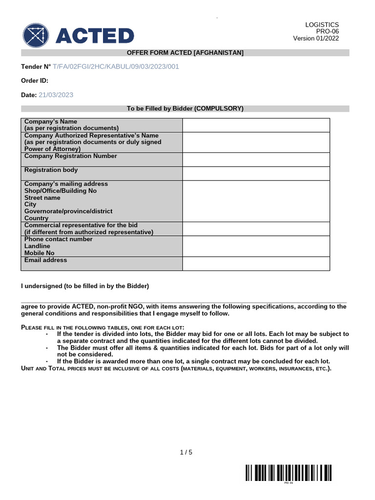 02FGI - PRO-06 OFFER FORM - Food - APP | PDF | Cooking | Bean
