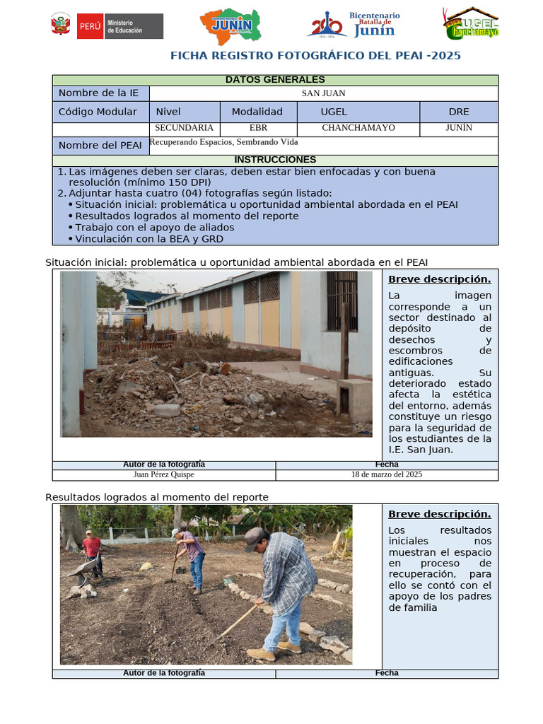 Ficha Registro Fotográfico PEAI 2025 | PDF