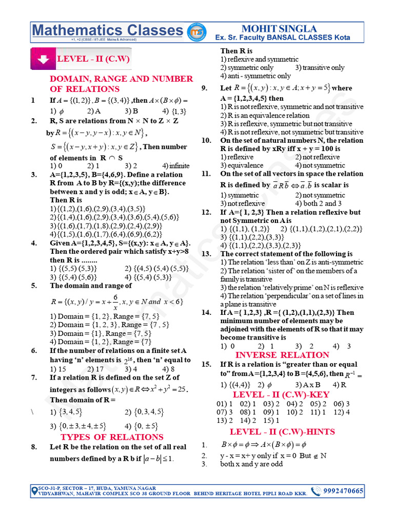 Level - II (C.W.) (RELATIONS) | PDF | Abstract Algebra | Mathematical ...