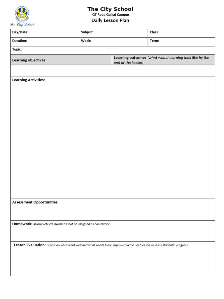 Daily Lesson Plan Template for Teachers | PDF