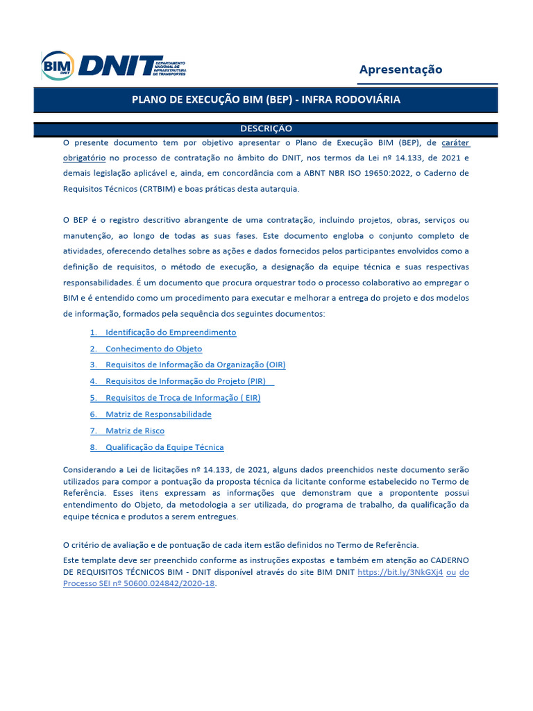 Plano de Execução BIM do DNIT | PDF | BIM | Informação