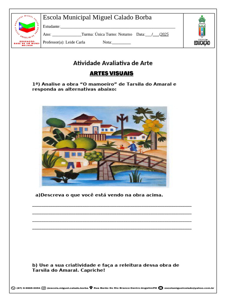 Avaliação ARTE - 1 e 2 Fase - EJA | PDF