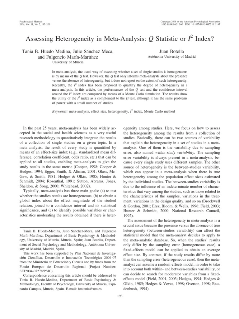 Assessing Heterogeneity in Meta Analysis | PDF | Effect Size | Meta ...