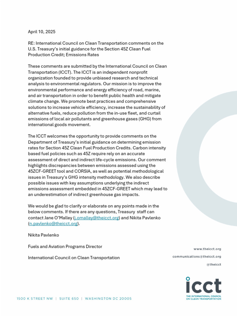 International Council On Clean Transportation Comments On The U.S ...
