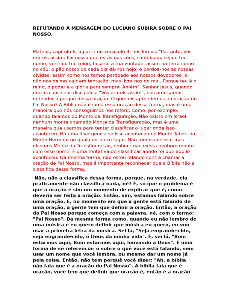Refutação da Oração do Pai Nosso | PDF | Oração | Oração do Senhor