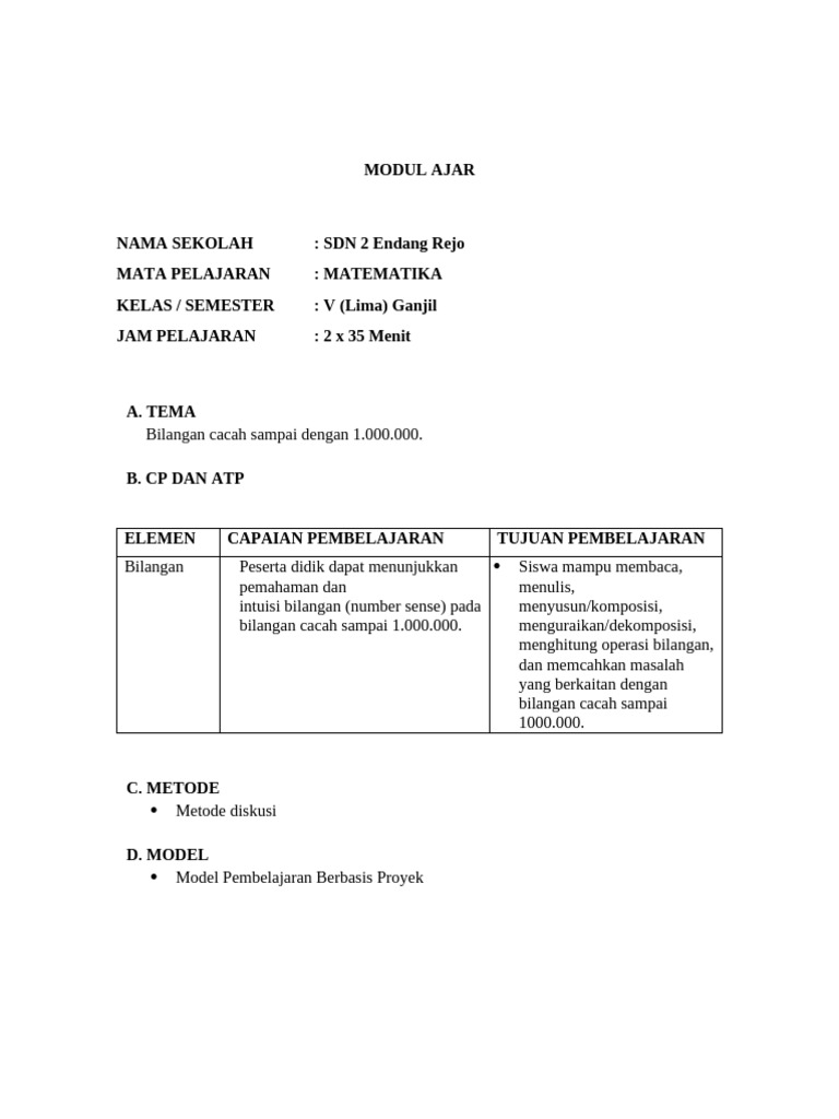Modul Ajar Matematika Kelas V SD | PDF