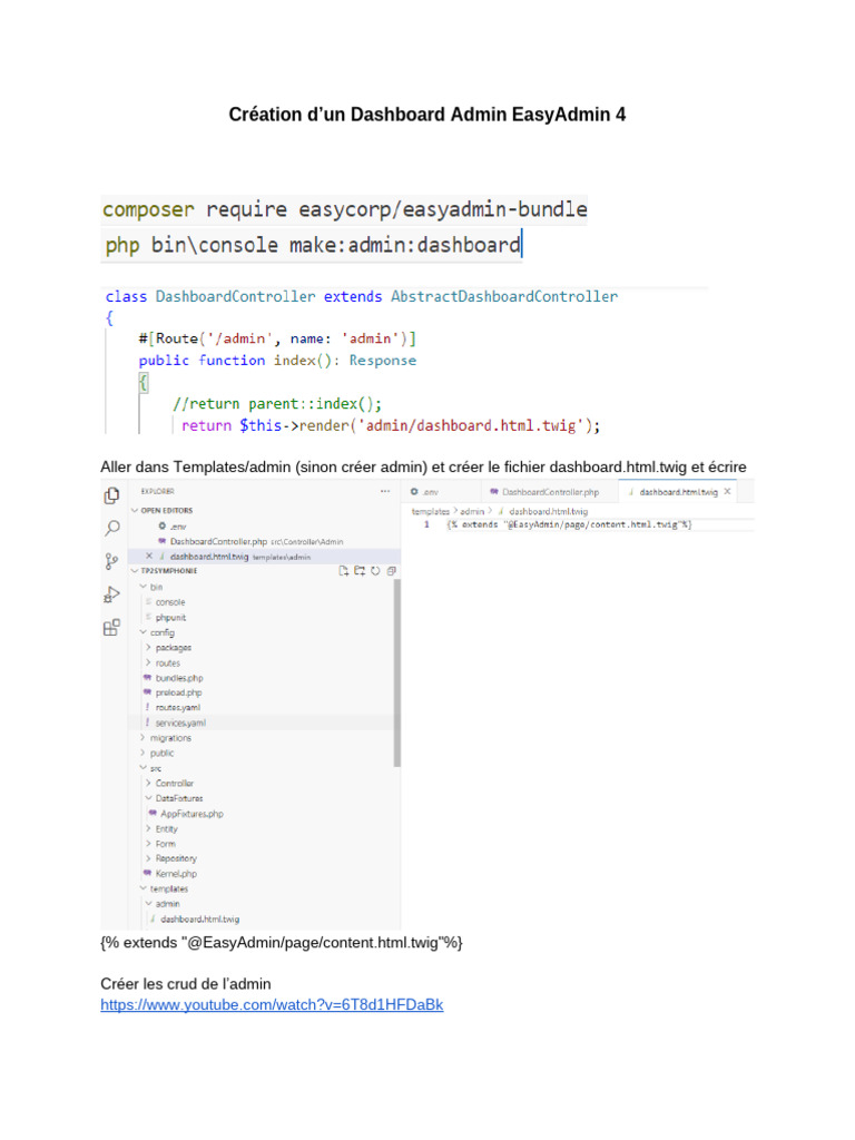 Dashboard Admin avec EasyAdmin 4 | PDF