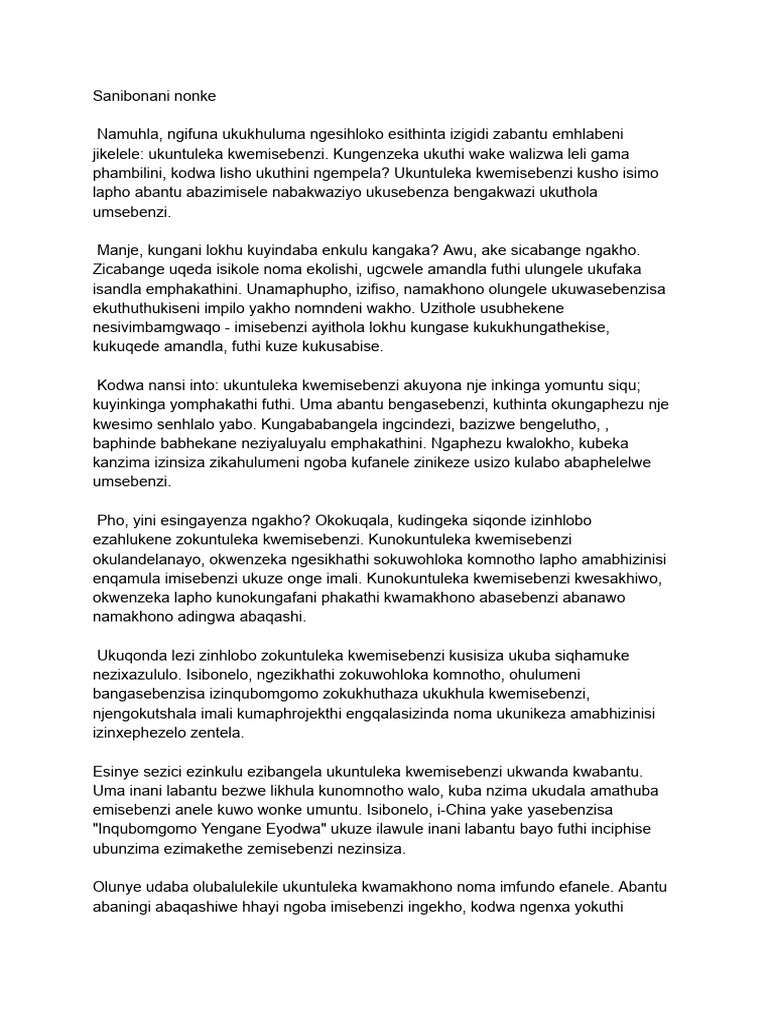 Inkinga Yokweseleka Kwemisebenzi | PDF