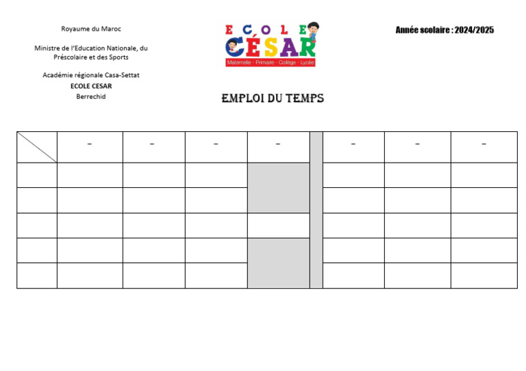 Emploi du Temps Scolaire 2024/2025 | PDF