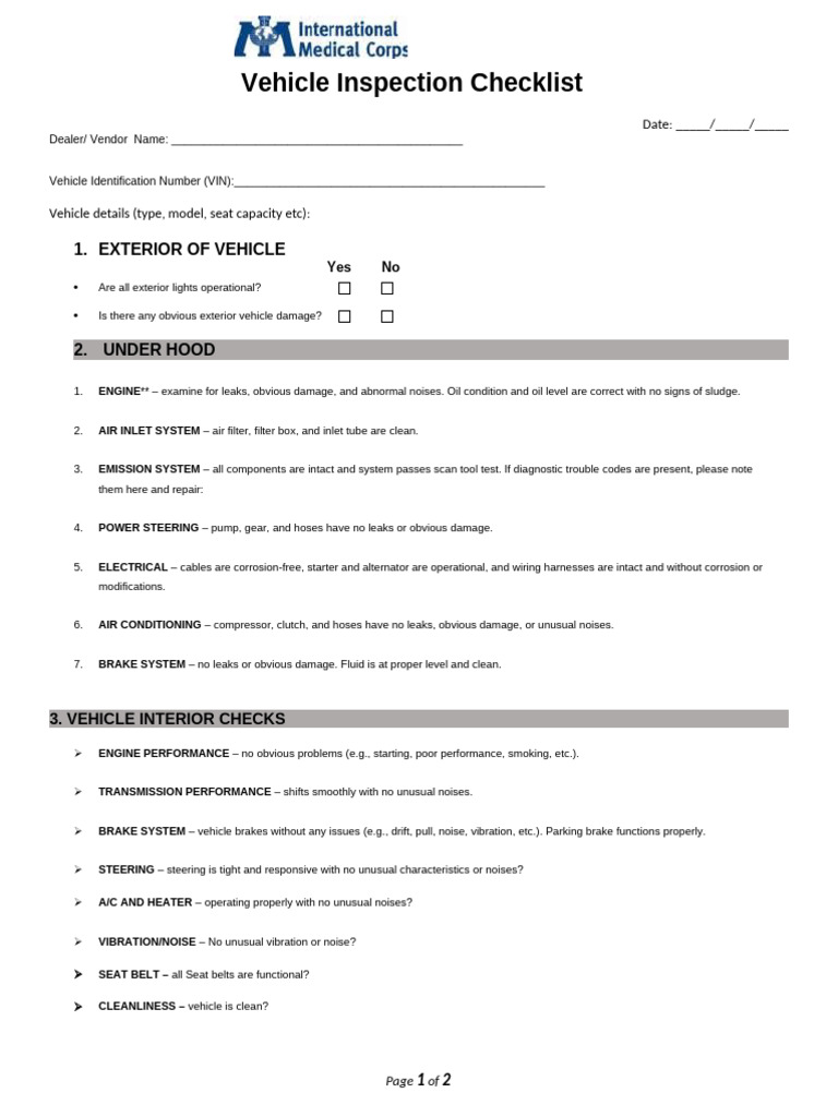 Vehicle Inspection Checklist Guide | PDF | Leak | Vehicles