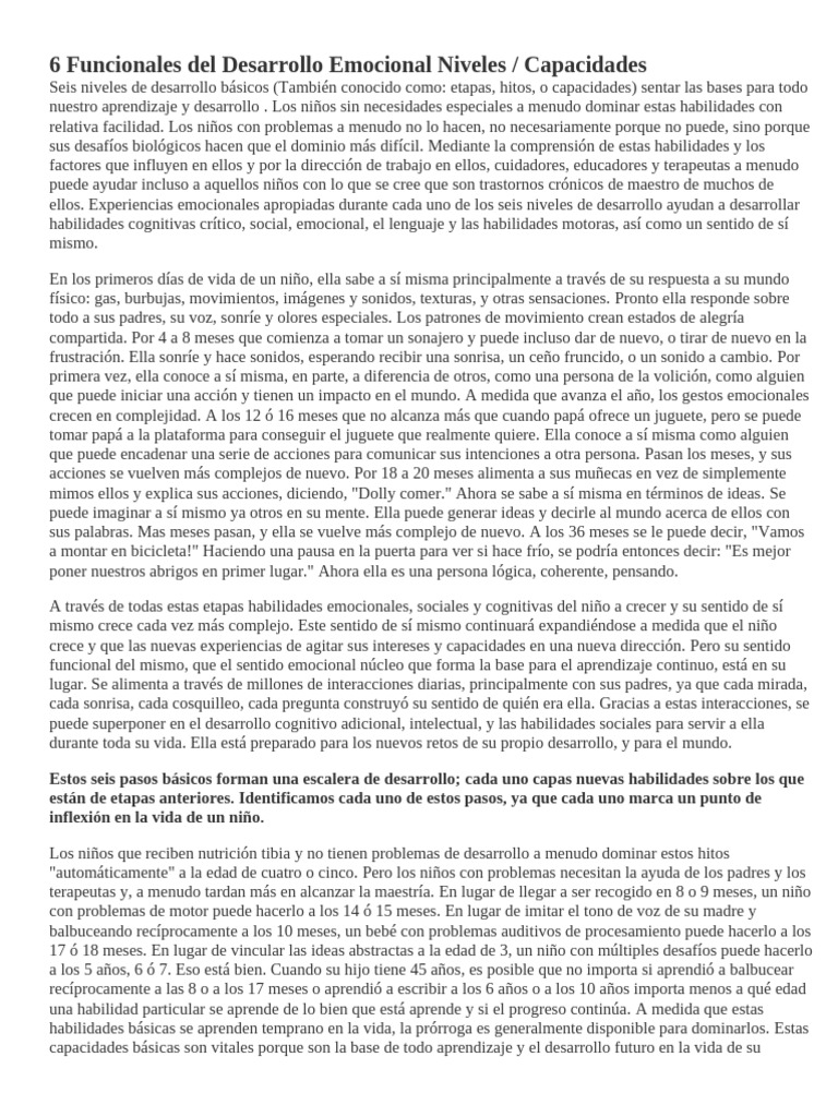 Seis Niveles del Desarrollo Emocional Infantil | PDF | Las emociones ...