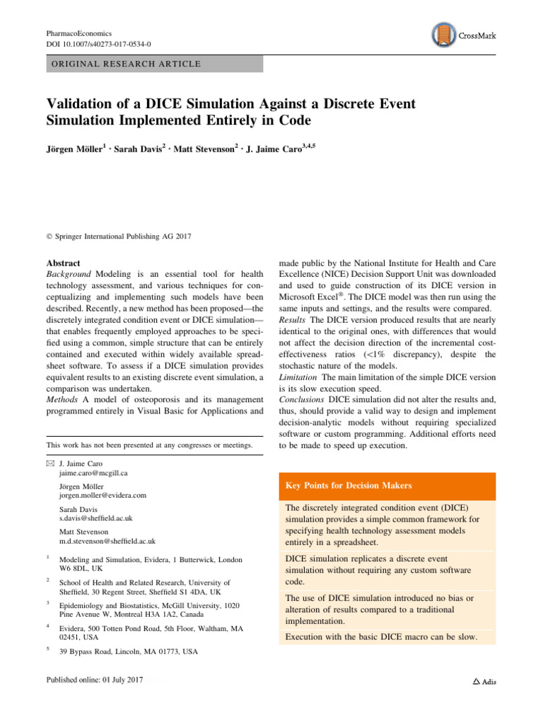 DICE Simulation Validation in Health Models | PDF | Simulation ...