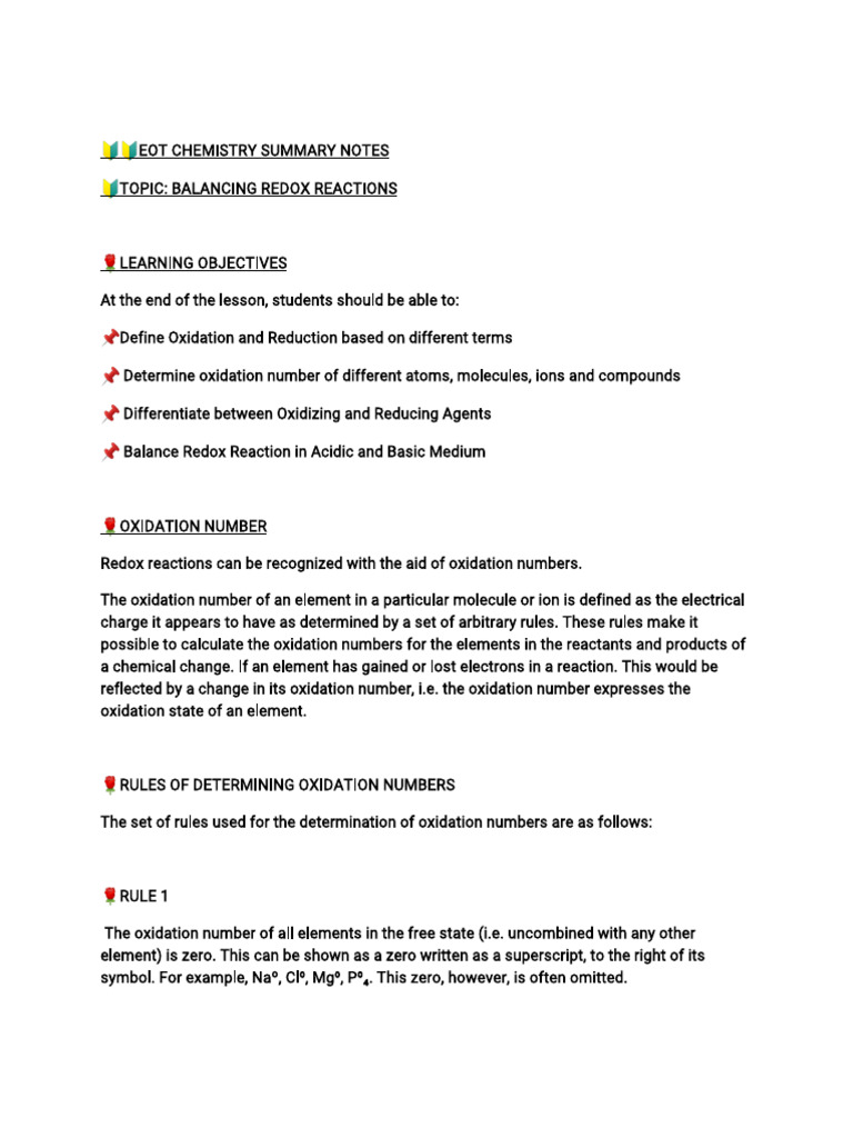 Balancing Redox Reactions Guide | PDF | Redox | Chemical Reactions