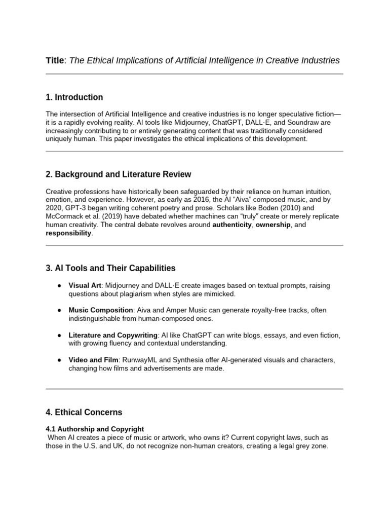 The Ethical Implications of Artificial Intelligence in Creative ...
