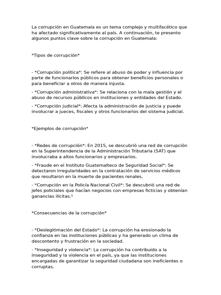 Tipos y consecuencias de la corrupción en Guatemala | PDF