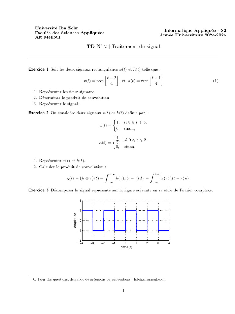 Traitement du Signal - TD S2 Aït Melloul | PDF | Analyse mathématique ...