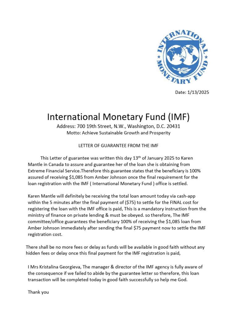 IMF GUARANTEE TO Karen Mantle | PDF