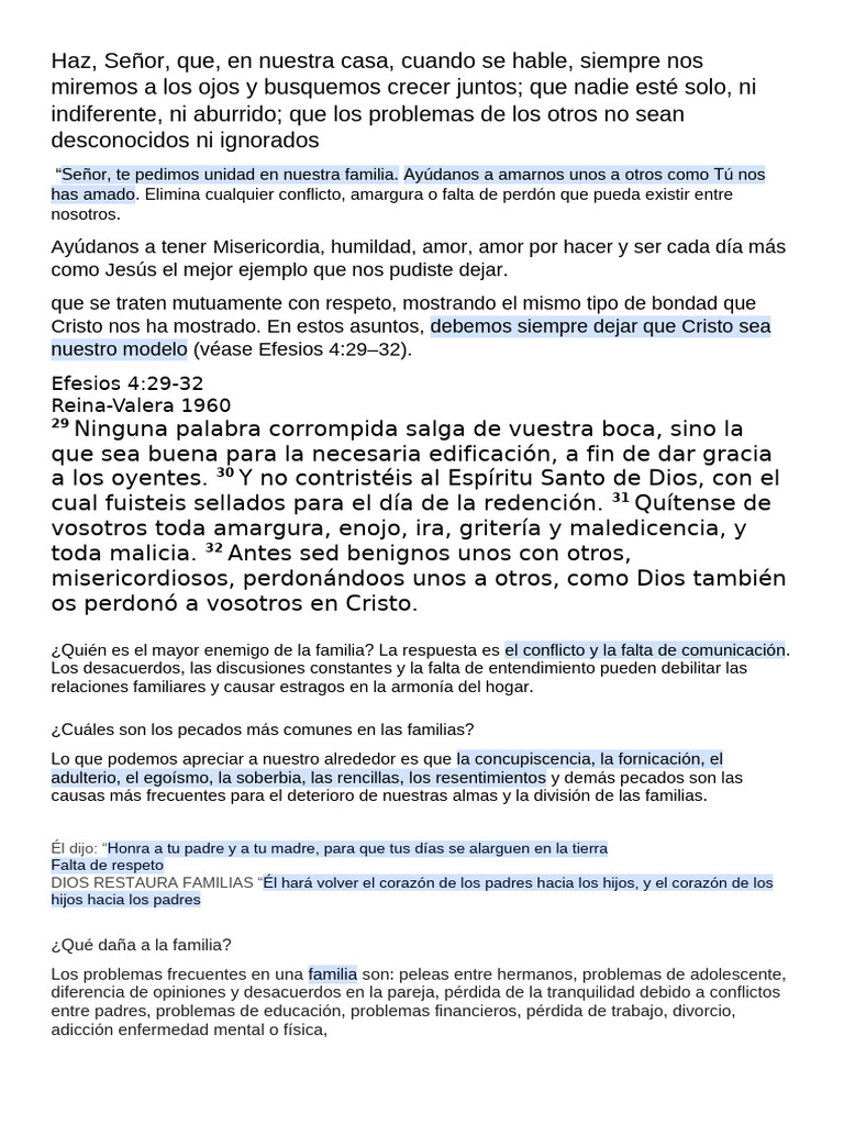 Peticiones para la Unidad Familiar | PDF | Amor | Cristo (título)